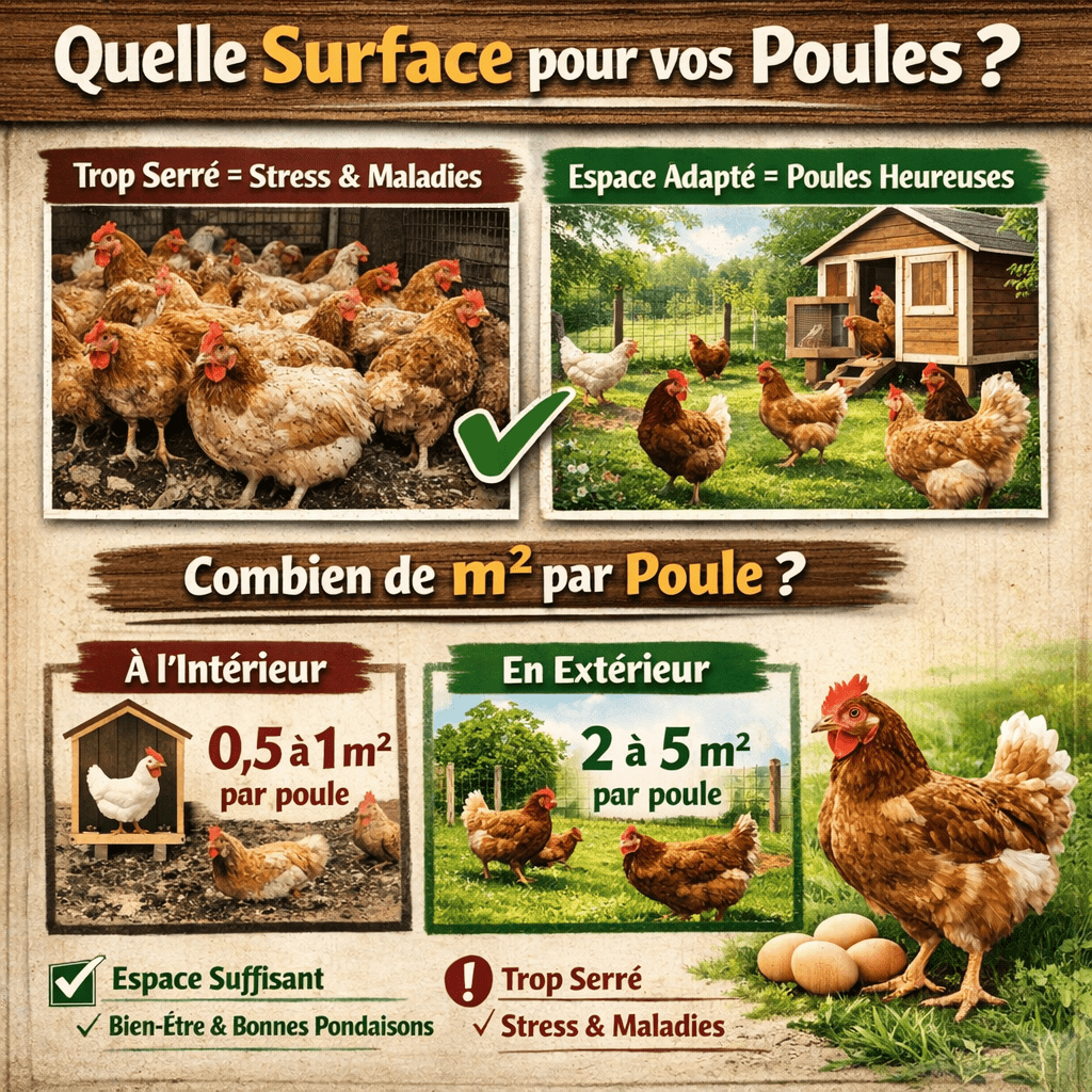 Choisir la bonne surface poulailler poules est essentiel pour le bien-être et la santé de vos volailles. Que vous soyez débutant ou déjà passionné d’élevage familial, déterminer combien de m² pour une poule peut rapidement devenir une question cruciale. Trop à l’étroit, les poules deviennent stressées, moins productives et plus vulnérables aux maladies. À l’inverse, un espace bien adapté favorise un comportement naturel et des œufs de meilleure qualité.