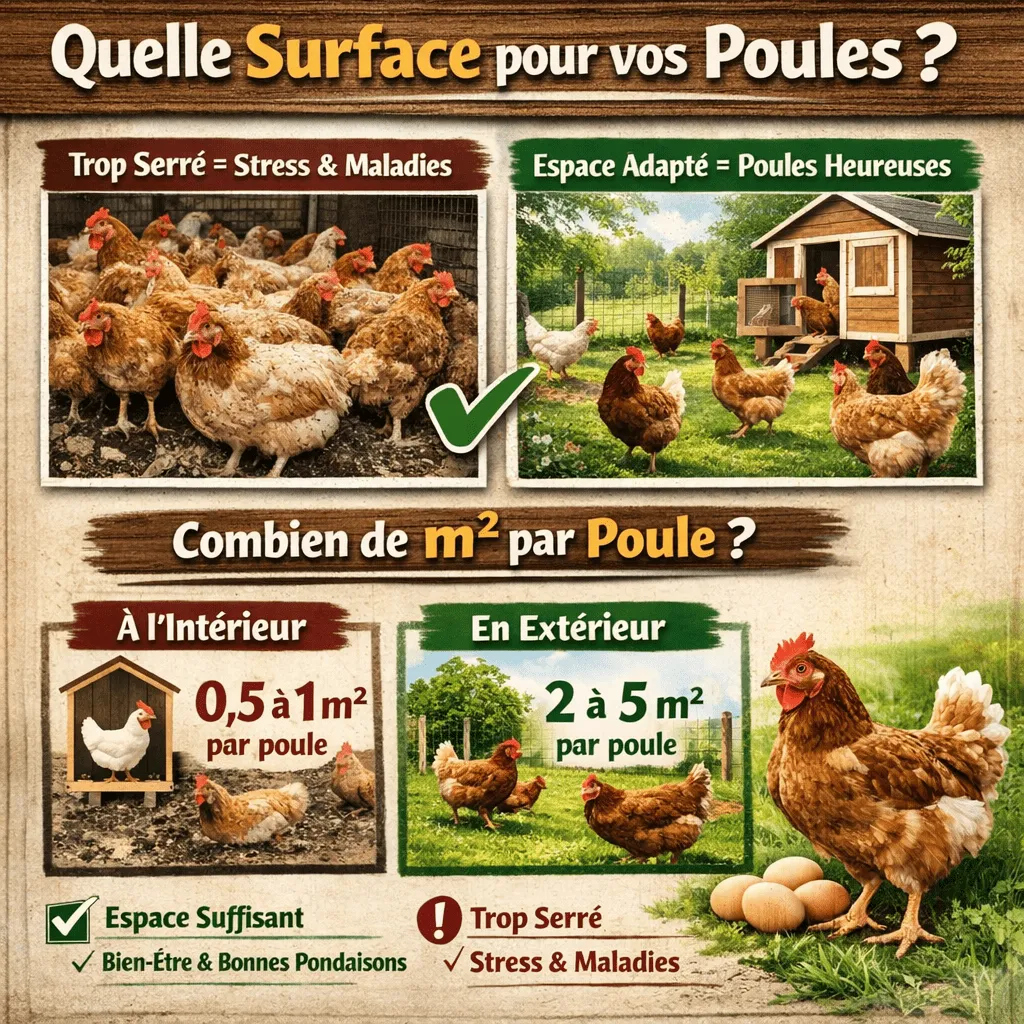 Choisir la bonne surface poulailler poules est essentiel pour le bien-être et la santé de vos volailles. Que vous soyez débutant ou déjà passionné d’élevage familial, déterminer combien de m² pour une poule peut rapidement devenir une question cruciale. Trop à l’étroit, les poules deviennent stressées, moins productives et plus vulnérables aux maladies. À l’inverse, un espace bien adapté favorise un comportement naturel et des œufs de meilleure qualité.