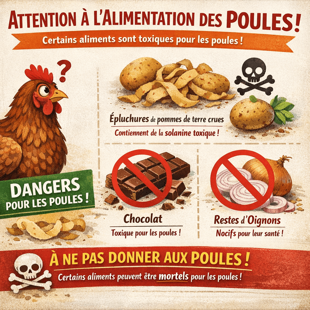 Une erreur fréquente consiste à croire que les poules peuvent tout digérer sans problème. En réalité, certains aliments pourtant anodins pour l’être humain se révèlent toxiques pour elles. Donner les épluchures de pommes de terre crues, par exemple, peut être dangereux à cause de la solanine. De même, les restes contenant du chocolat ou des oignons sont à bannir.