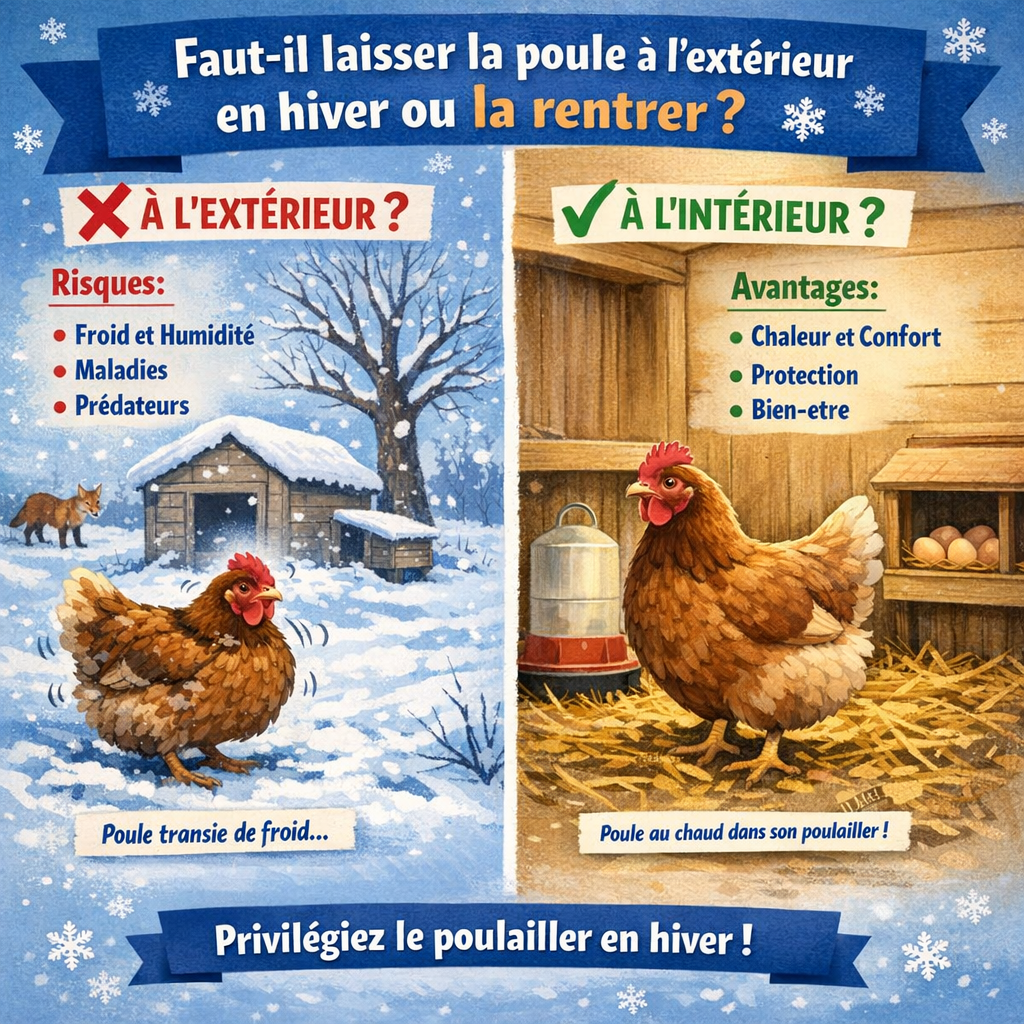Faut il laisser la poule à L'extérieur en hiver ou la rentrer