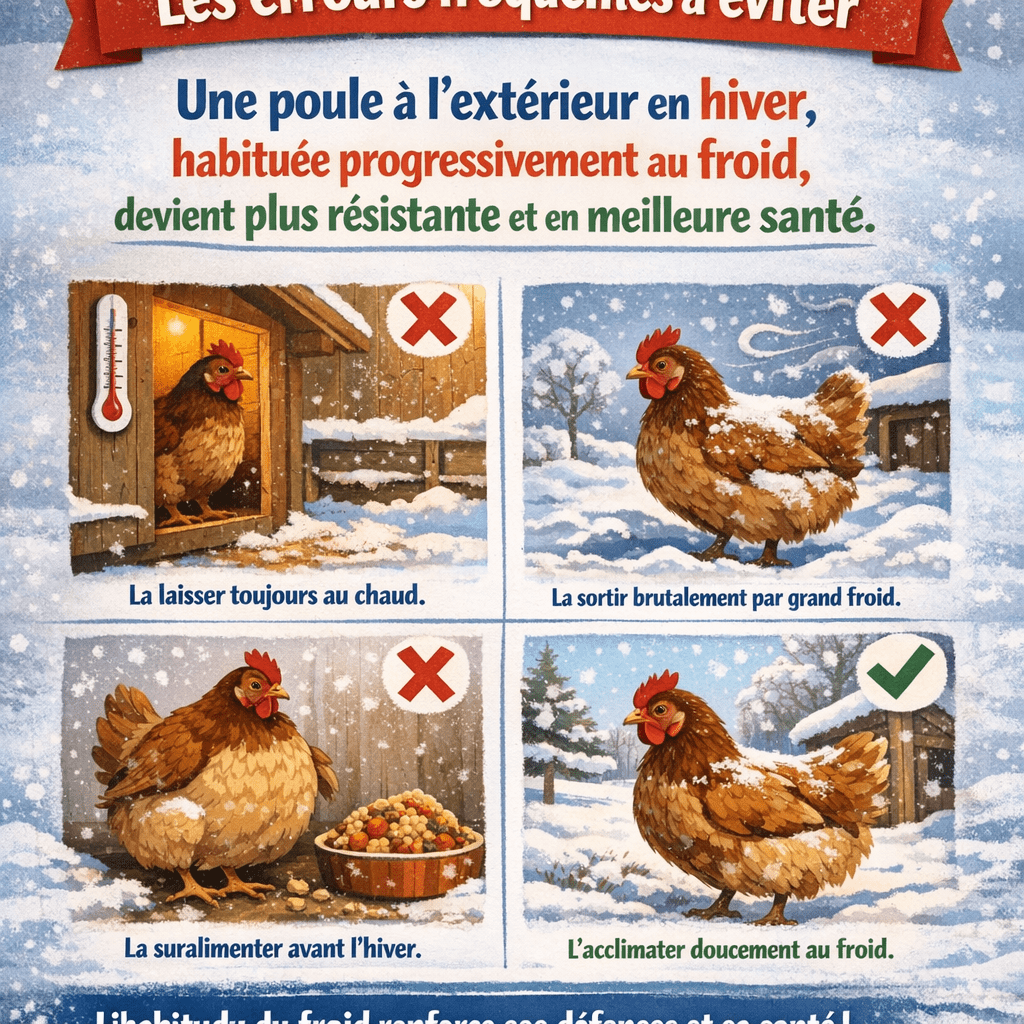 Les erreurs fréquentes à éviter Une poule à l'extérieur en hiver, habituée progressivement au froid, devient plus résistante et en meilleure santé.