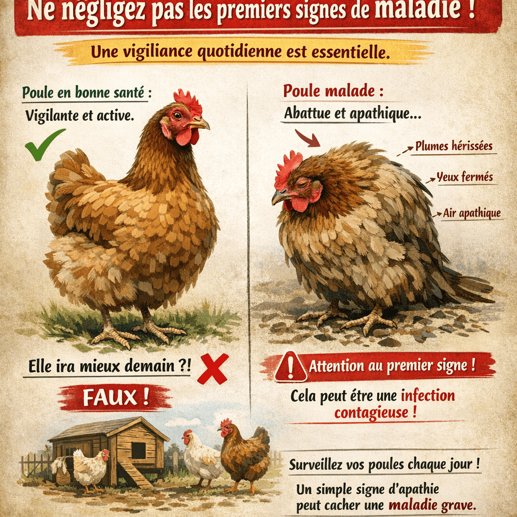 L’une des erreurs les plus courantes chez les éleveurs débutants est de négliger les premiers signes d’une maladie. Beaucoup pensent qu’une poule fatiguée « ira mieux demain », alors qu’en réalité, une simple apathie peut être le premier signal d’une infection contagieuse. Une vigilance quotidienne est donc essentielle.