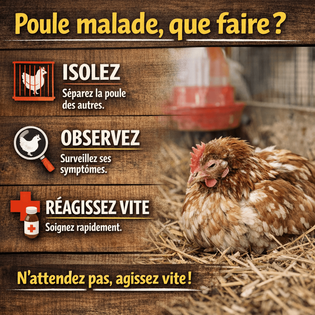 L’une des erreurs les plus répandues chez les débutants consiste à attendre trop longtemps avant d’agir. Une poule malade n’exprime pas sa douleur ; si elle semble déjà très faible, le mal est souvent avancé. Ainsi, lorsqu’on se demande poule malade que faire, il ne faut pas hésiter : on isole, on observe et on réagit vite.