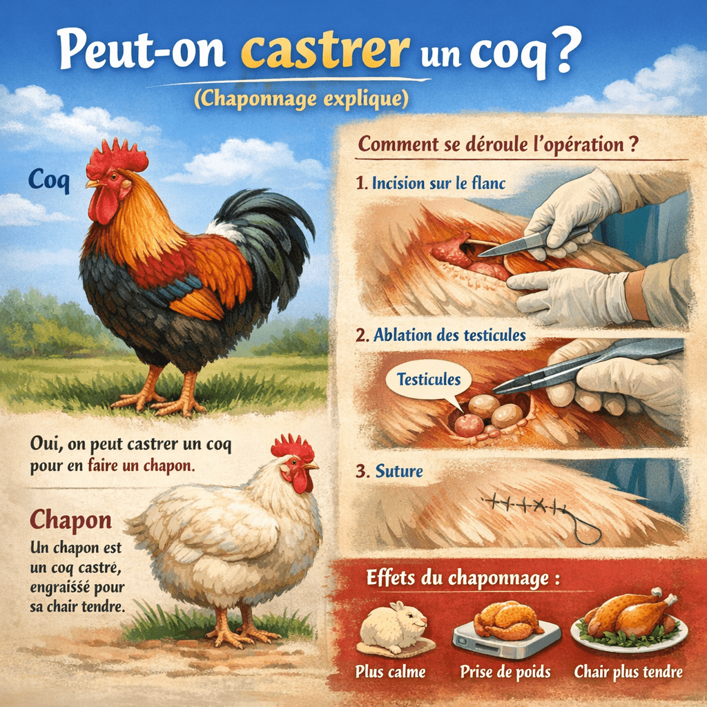 Peut-on castrer un coq ? Guide complet du chaponnage