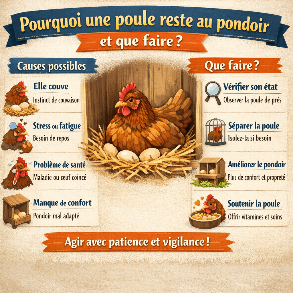 Pourquoi une poule reste au pondoir et que faire