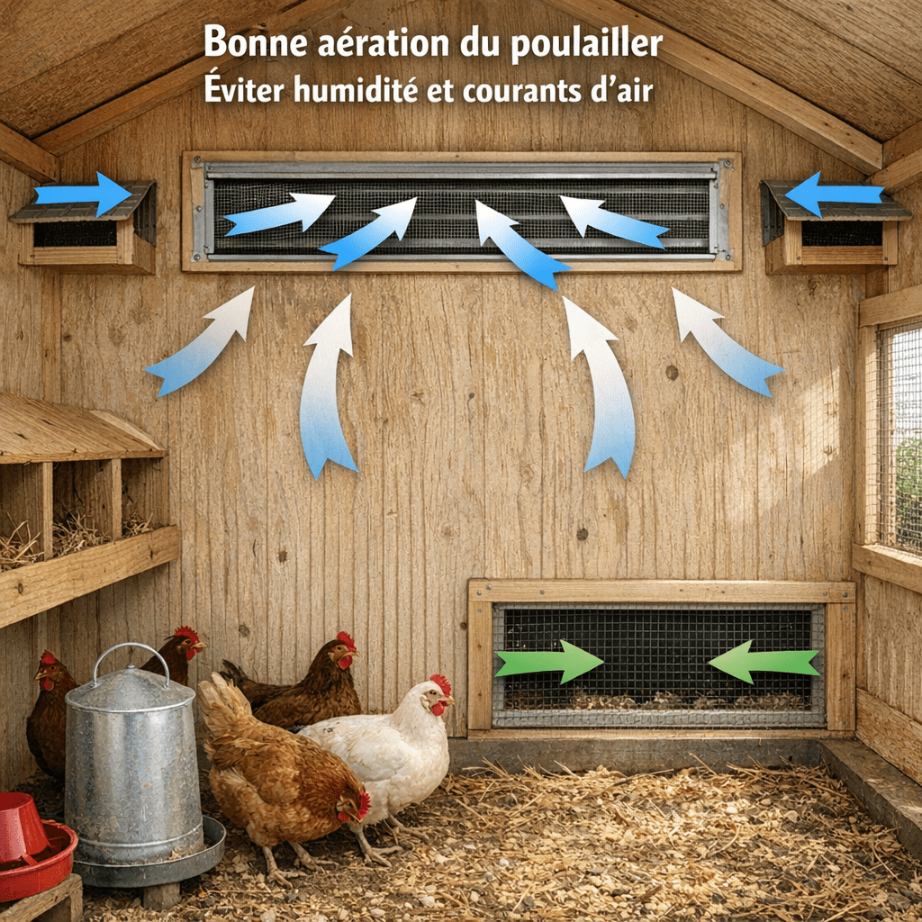 Aération du poulailler éviter humidité et courants d’air