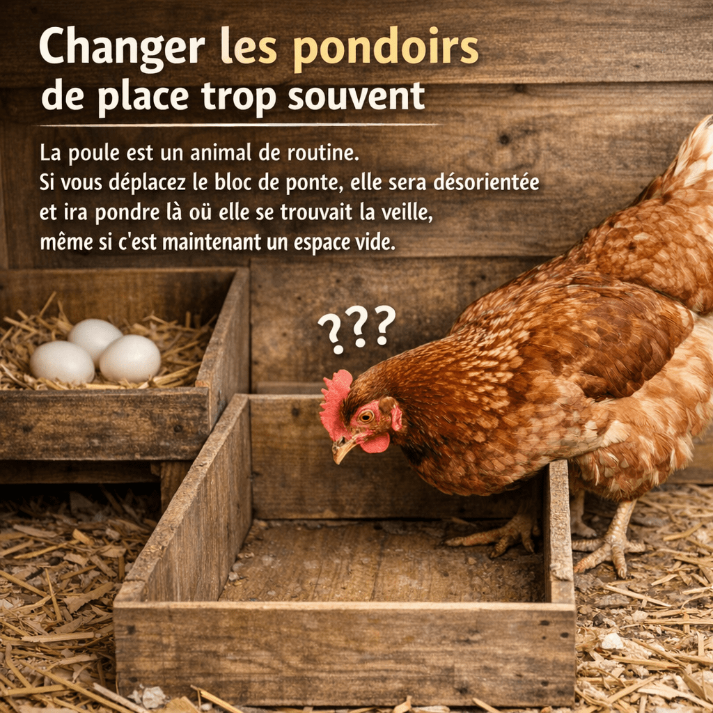 Poule qui change d’endroit pour pondre
