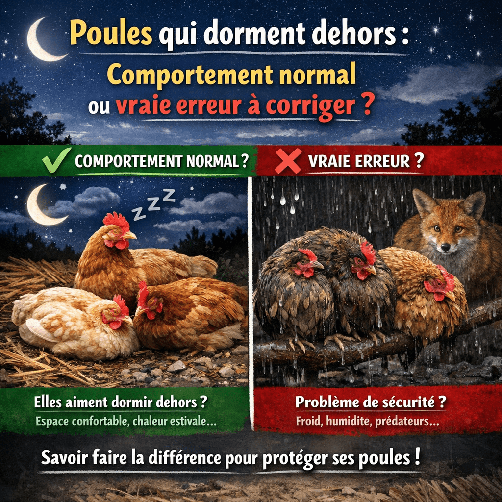 Poules qui dorment dehors : comportement normal ou vraie erreur à corriger ?