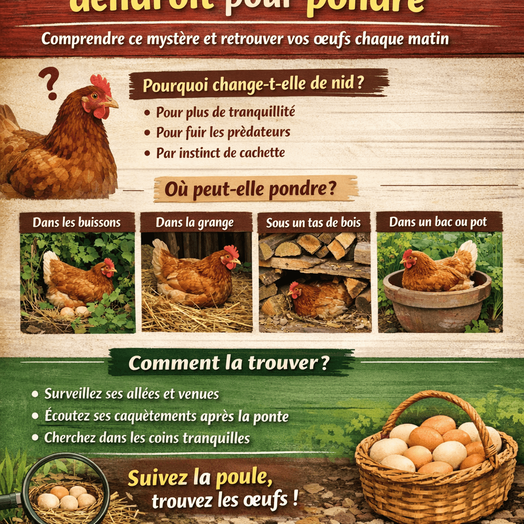 Poule qui change d’endroit pour pondre Comprendre ce mystère et retrouver vos œufs chaque matin
