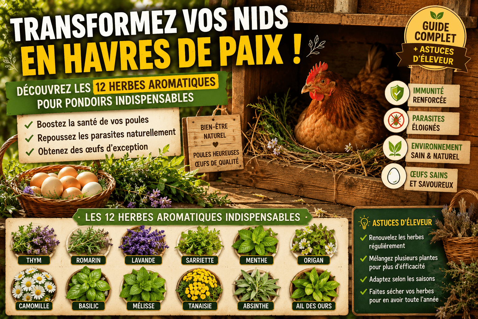 Herbes aromatiques pour pondoirs: Pour des poules sans stress et des œufs d'exception