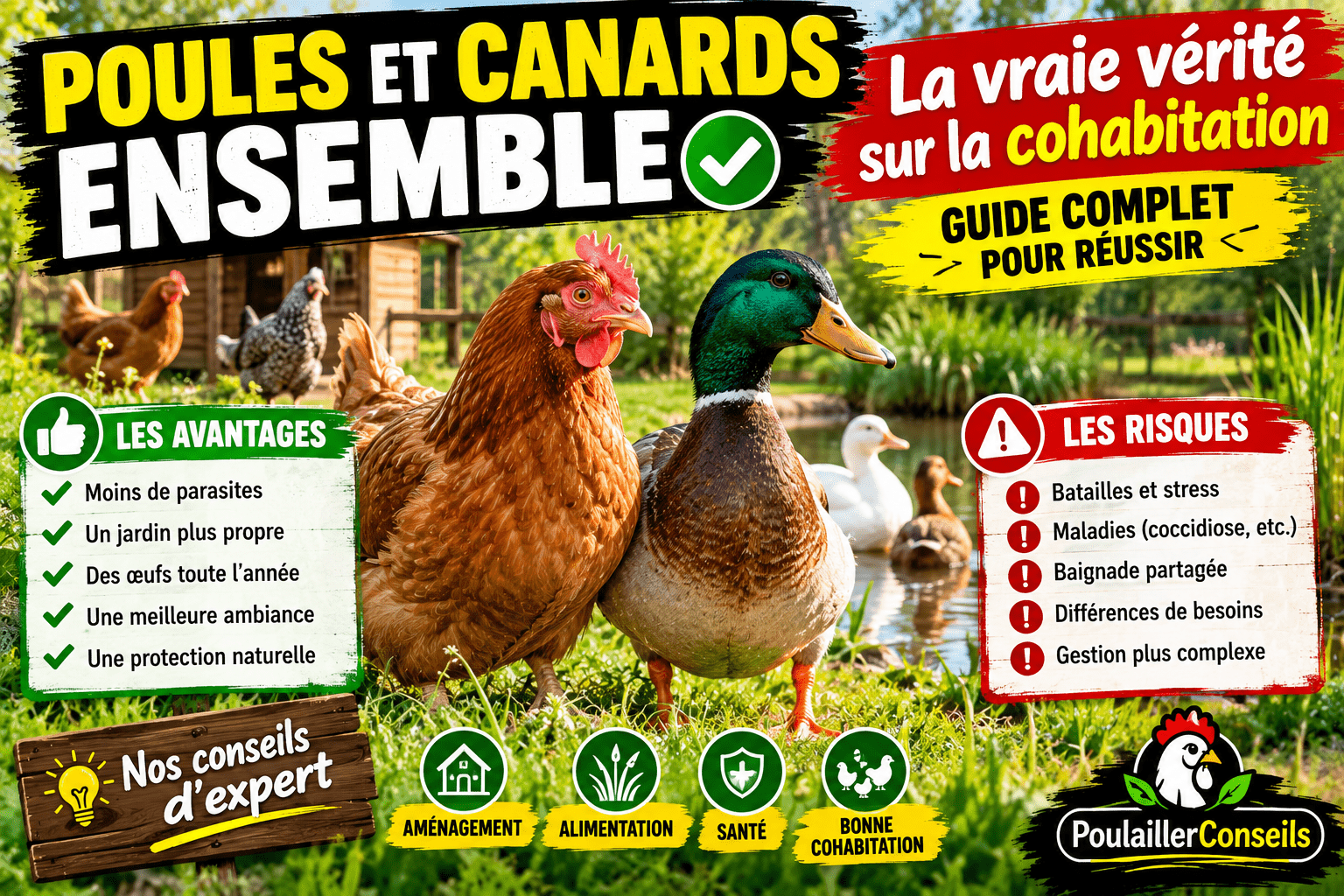 Poules et canards ensemble